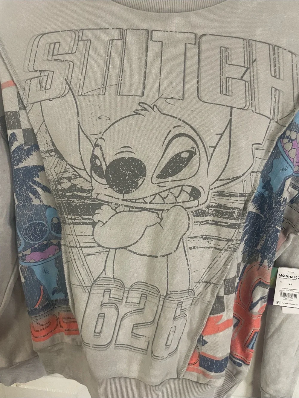 Disney Stitch 626 Crewneck Sweatshirt Gray Graphic Pullover Men’s XS NWT